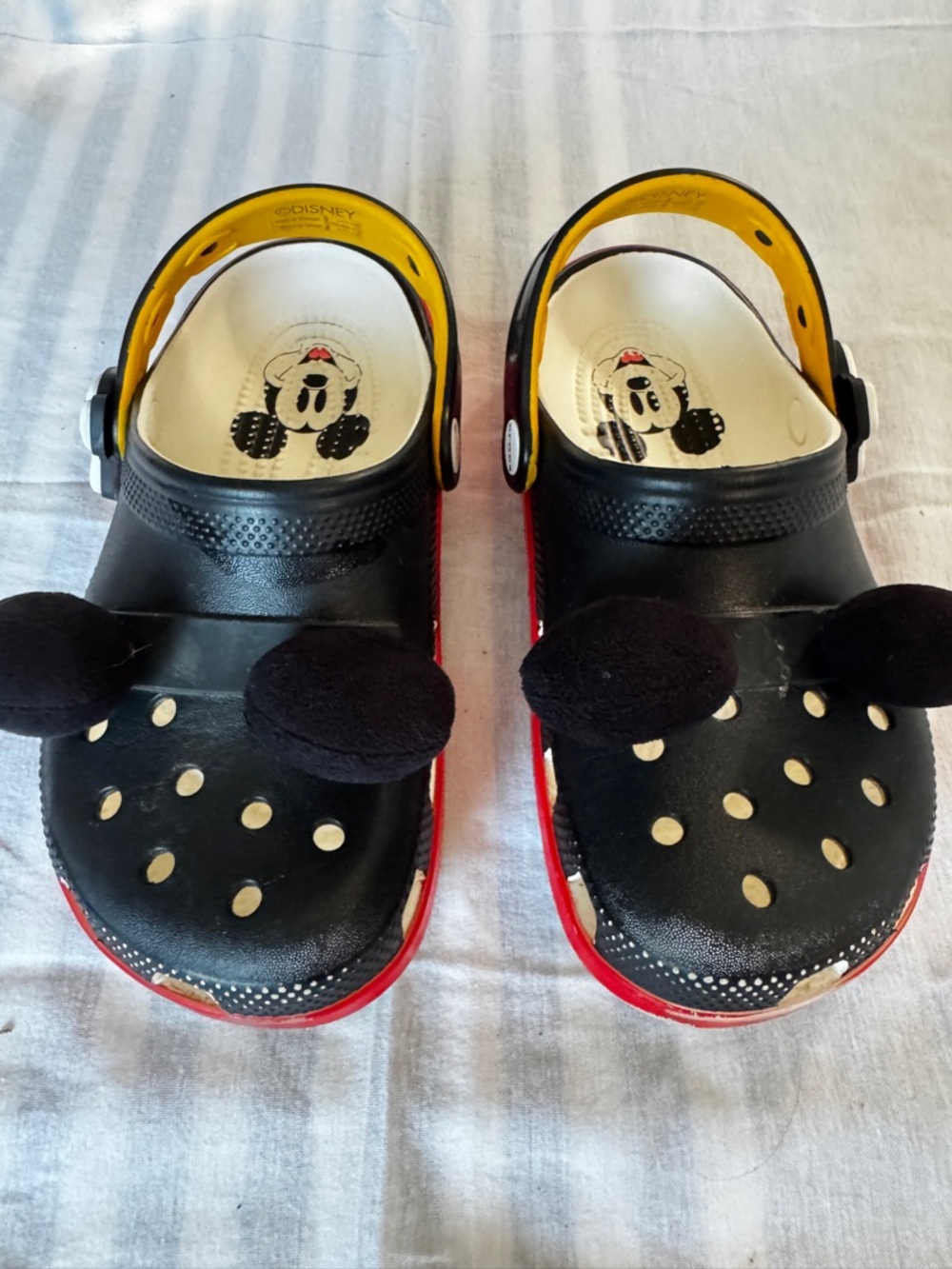 Crocs Disney Black & Red Mickey Mouse Kids Clog Sandals with Yellow Lining